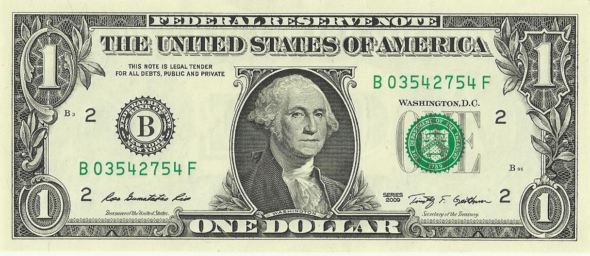 US_one_dollar_bill_obverse_series_2009 Nota de um dólar